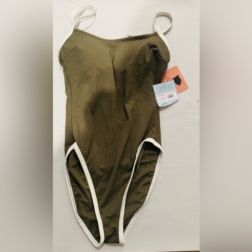 NEW Shade & Shore Olive Green Textured One Piece Swimsuit XS